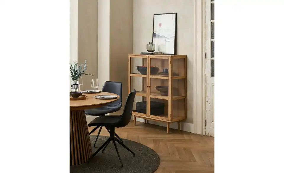 Furnhouse Highboard von vorne – 2 Drehtüren mit Glaseinsatz, Eiche Furnier – Furnhouse