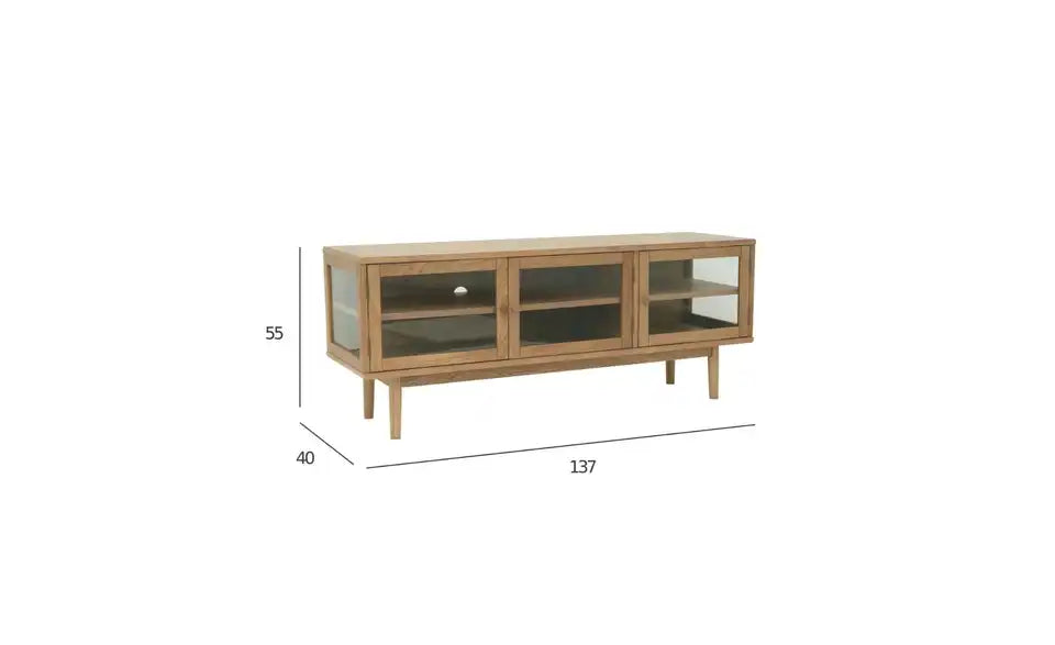Furnhouse Lowboard Gesamtansicht seitlich – SkandiModern TV-Möbel aus Eiche und Glas – Furnhouse