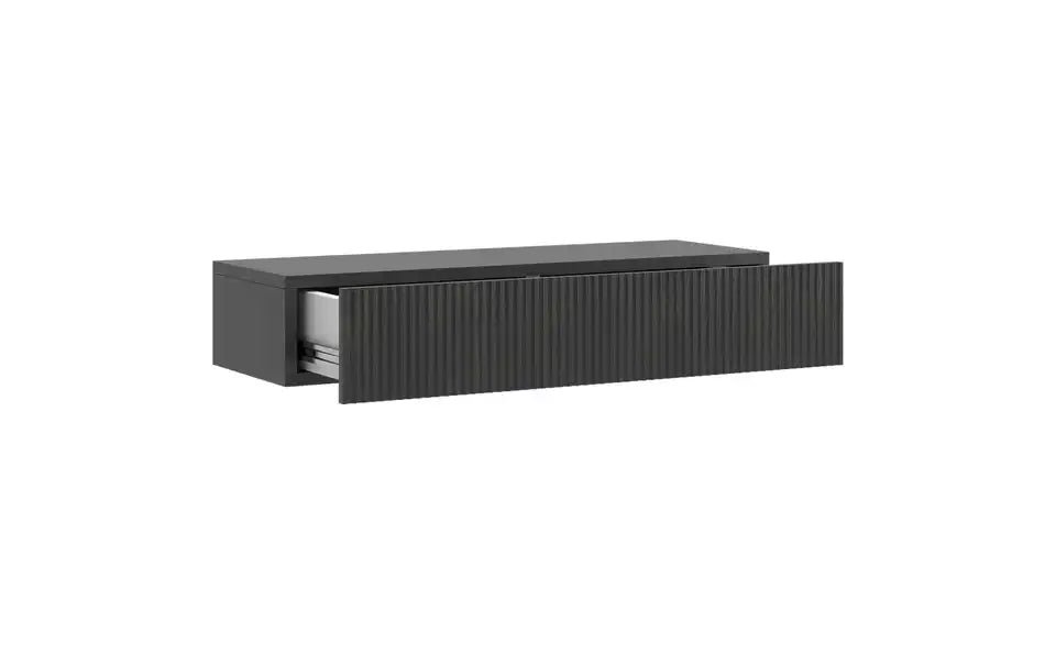 Selsey Hängekonsole Noelie Nahaufnahme – geriffelte Front schwarz, Push-to-Open-Detail – Selsey