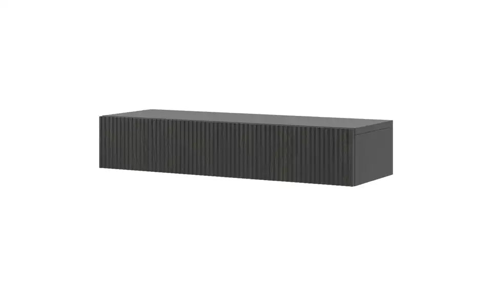 Selsey Hängekonsole Noelie von vorne – geriffelte Fronten schwarz, Push-to-Open-Funktion – Selsey