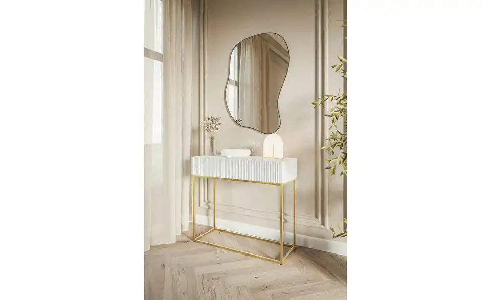 Selsey Konsolentisch Veldio Seitenansicht – 4-Fußgestell Gold, Tiefe 35,6 cm – Selsey