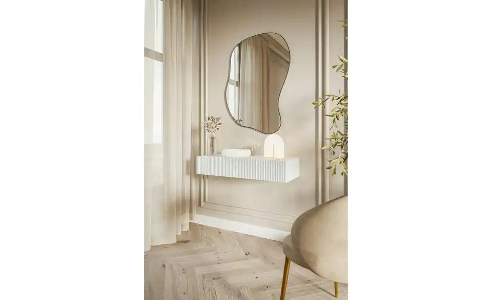 Selsey Konsolentisch Veldio Frontansicht – Glamour-Stil weiße Rillenoptik – Selsey