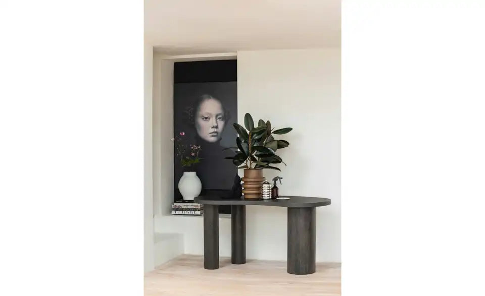 WOOOD Konsole Gesamtansicht – Konsolentisch Dunkelbraun, Industrial-Skandi-Stil, 150 cm – WOOOD