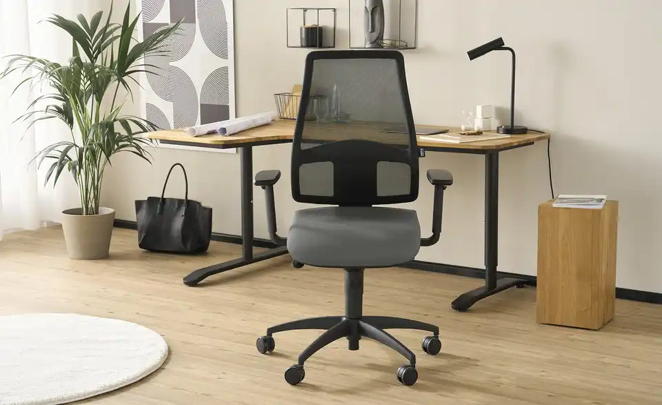 home worx Büro-Drehstuhl HWO Schrägeansicht – 5er Kreuzgestell, Sitzhöhe 43–51 cm – home worx