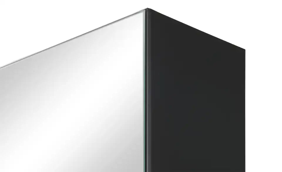 Schuh- und Mehrzweckschrank Pictura von vorne – Spiegeltür in Silber, schwarzes Metallgestell – Express for you