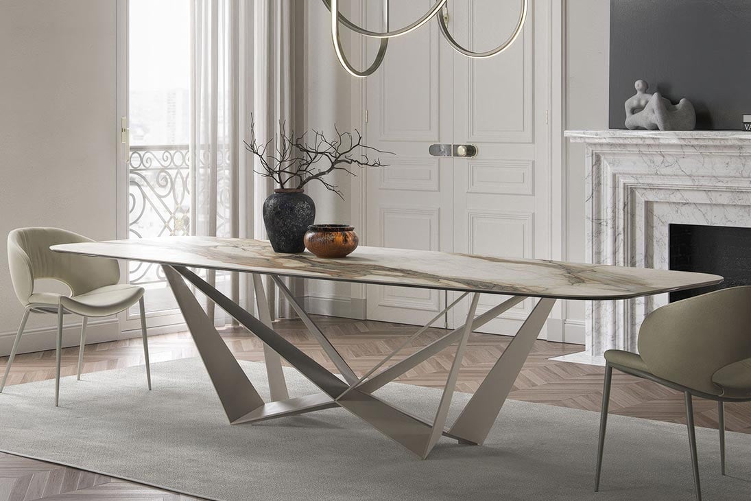 SKORPIO KERAMIK Esstisch mit Graphit-Keramikplatte in Marmor-Optik, Metallgestell – Cattelan Italia