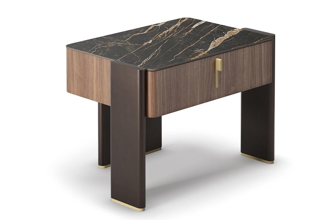 JULIAN Nachttisch Detailansicht Material – Holzgestell Verbrannte Eiche, Metallstruktur – Cattelan Italia