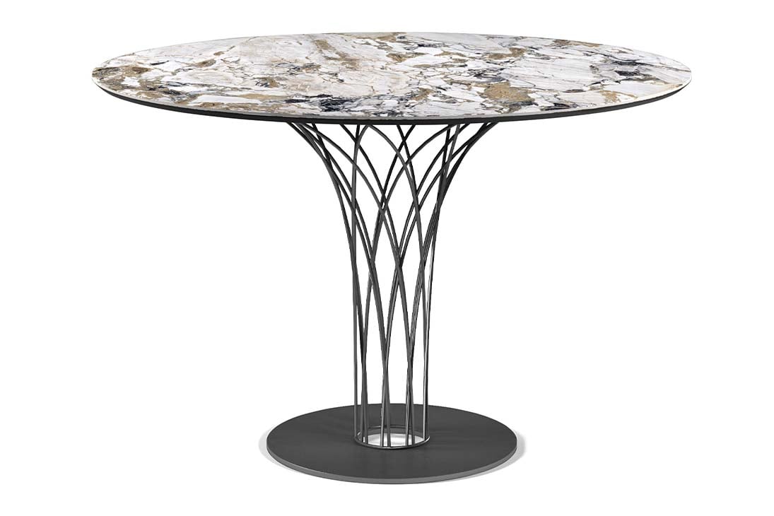 NIDO KERAMIK Bistrotisch von vorne – filigrannes Metallgestell, schwebende Optik – Cattelan Italia