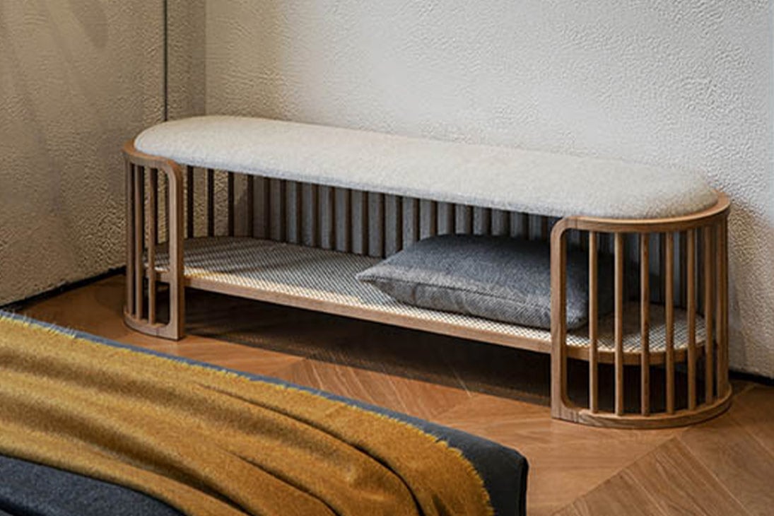 PALÙ Sitzbank Gesamtansicht – Frassino Lino, 156 cm breit – Pianca