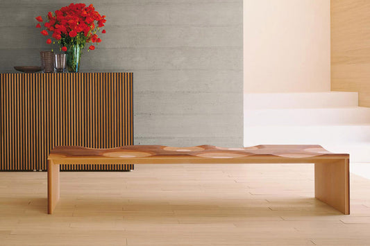 RIPPLES Sitzbank Gesamtansicht – Holz 200x50x40 cm, Compasso d'Oro Design – Horm