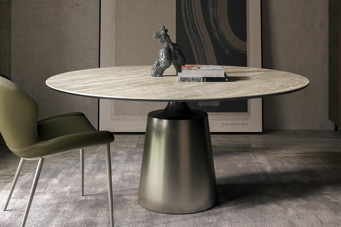 YODA KERAMIK Esstisch Gesamtansicht – Graphit GFM69 Keramik, glänzende Oberfläche – Cattelan Italia