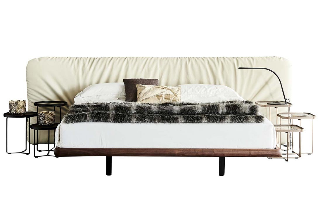 MARLON Bett Seitenansicht – gebogenes Kopfteil, PVC-Polyester Bezug Bianco – Cattelan Italia