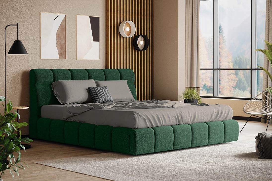 Detailansicht Rahmen FRIZZANTE Bett – rundum gepolsterter Rahmen in Charcoal Polyester – LNC