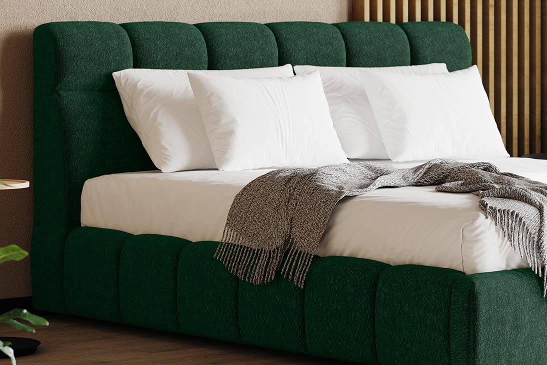 FRIZZANTE Bett im Schlafzimmer – modernes Polsterbett mit Bettkasten und Lattenrost – LNC