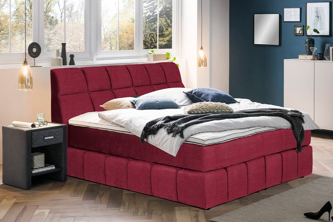 FRIZZANTE Boxspringbett Seitenansicht – Kunststofffüße 3,5 cm, Charcoal col. R466 – LNC