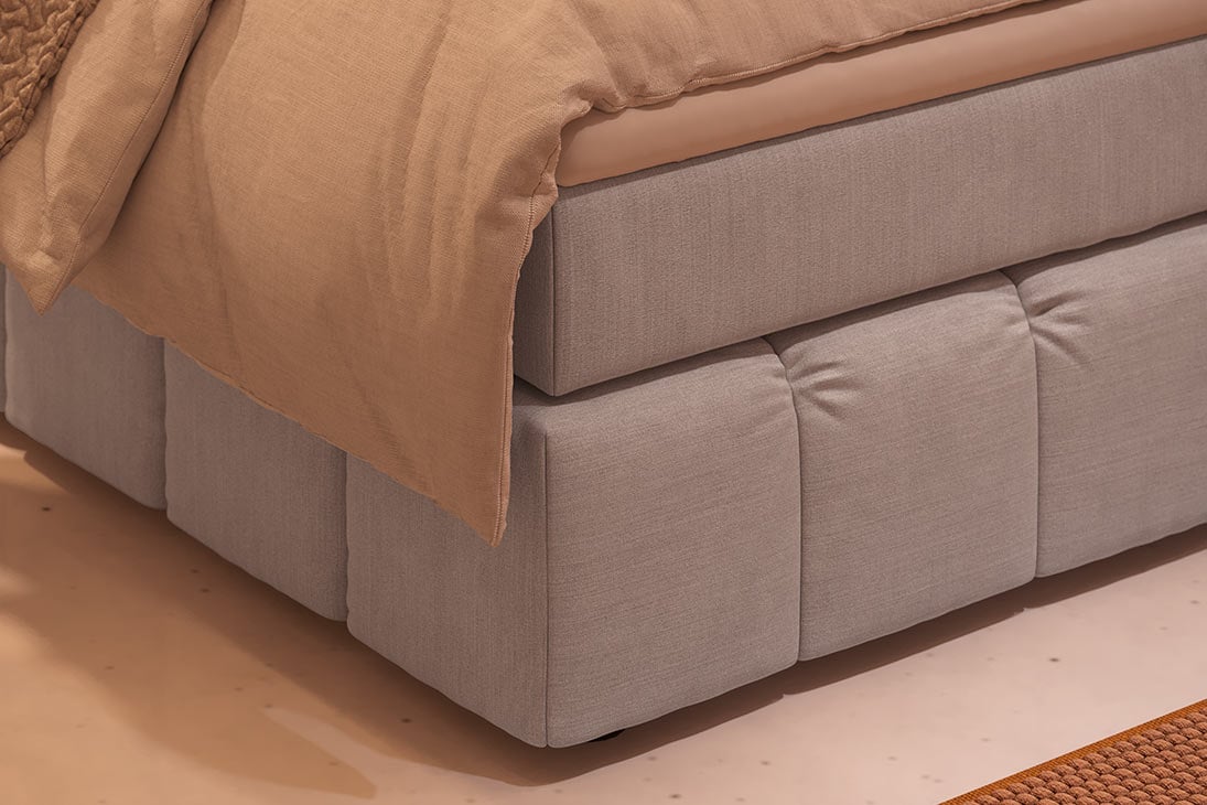FRIZZANTE Boxspringbett Schraegansicht – Polsteroberfläche Charcoal, zeitloses Design – LNC