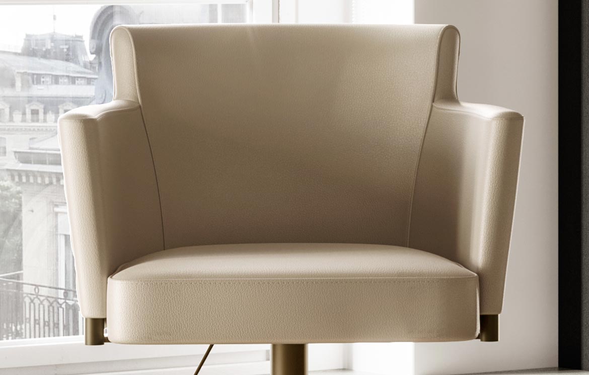 BRIGITTE Barhocker Detailansicht – Leder gesteppt Diamond, col. 5508 Avorio – Eforma