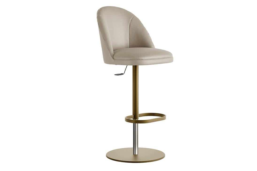 MINNI Barhocker von vorne – drehbarer Ledersitz, Avorio col. 5508, 53×59 cm – Eforma