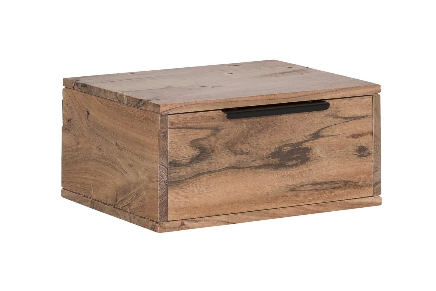 Wandregal Auckland 1Schub Akazie Gesamtansicht – Massivholz Akazie, Schubkasten 37x16x25 cm – massivum