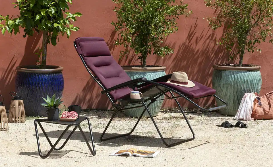 Lafuma Relaxsessel RSX Clip XL AirComfort® Gesamtansicht – Bordeauxrot Stahlgestell – Lafuma