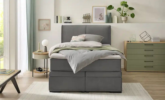 Boxi Urban Boxspringbett Gesamtansicht – Dunkelgrau, Samtbezug, 140x200 cm – Boxi