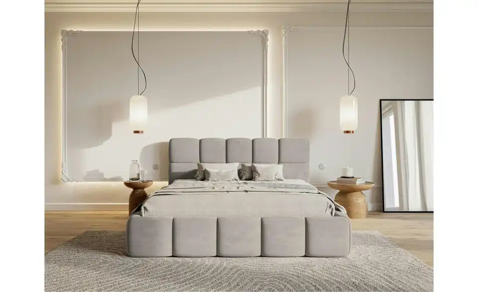 Selsey Polsterbett Cloudy Gesamtansicht – Hellgrau Velours, Liegefläche 180x200 cm – Selsey