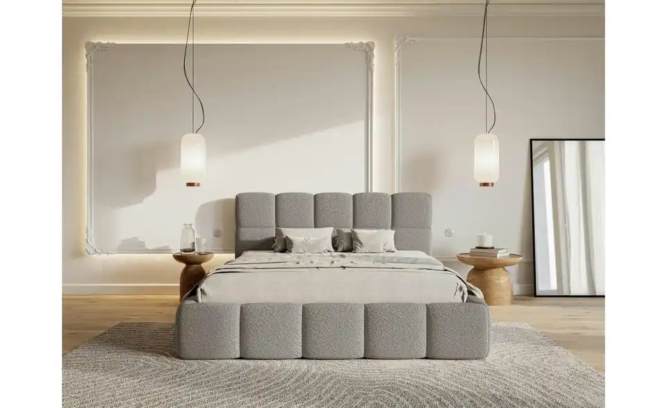 Selsey Polsterbett mit Lattenrost Cloudy Gesamtansicht – Bouclé grau 140x200 cm – Selsey