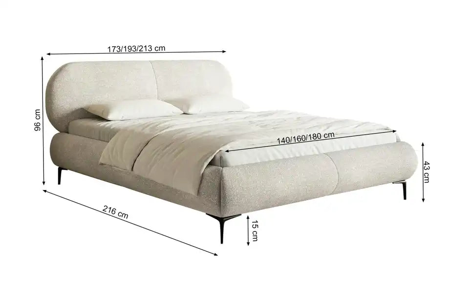 Selsey Polsterbett Ovalle Nahaufnahme Material – Chenille grau, Gesamtlänge 216 cm – Selsey