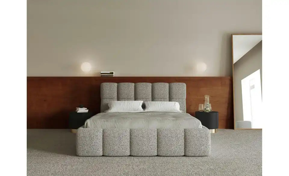 Selsey Polsterbett Cloudy Gesamtansicht – Dunkelbeige Webstoff, 140×200 cm – Selsey
