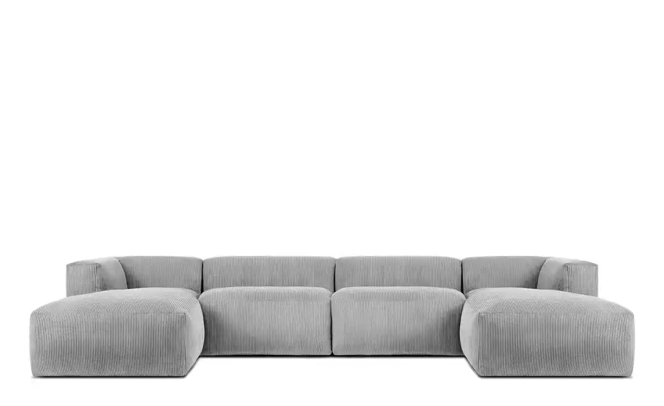 KONSIMO Wohnlandschaft Buffo Seitenansicht – 400 cm breit, Boho-Stil, Hellgrau – KONSIMO