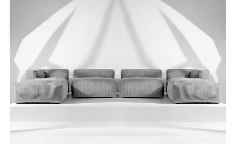 KONSIMO Wohnlandschaft Buffo Detailansicht Bezug – Cordstoff 90% Polyester, Hellgrau – KONSIMO