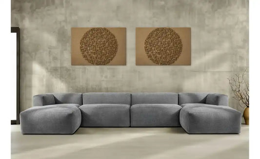 KONSIMO Wohnlandschaft Buffo Gesamtansicht – Silbergrau 400 cm Boho – KONSIMO