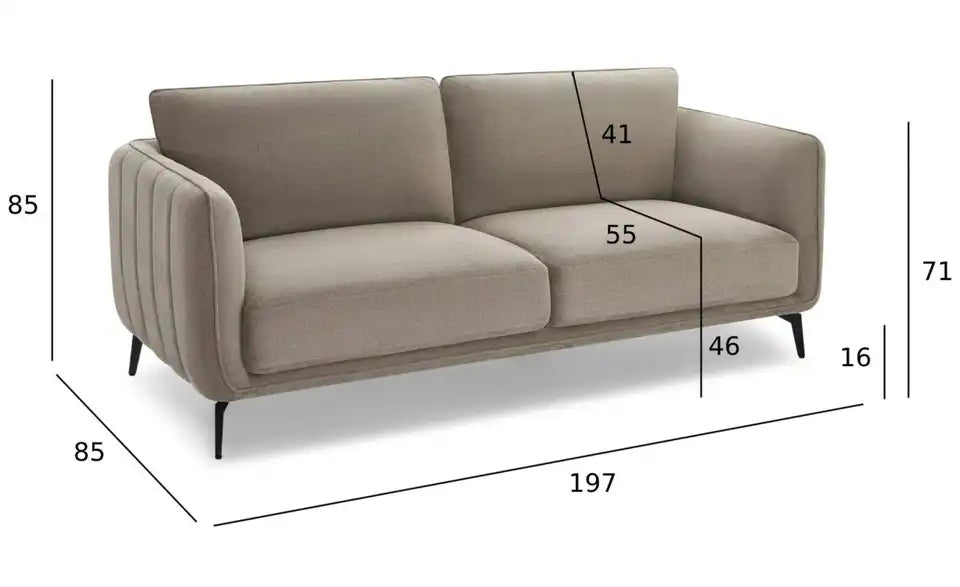 Furnhouse Einzelsofa Selena Ambiente – Beige Chenille 3-Sitzer, 197x85 cm, skandinavisches Design – Furnhouse