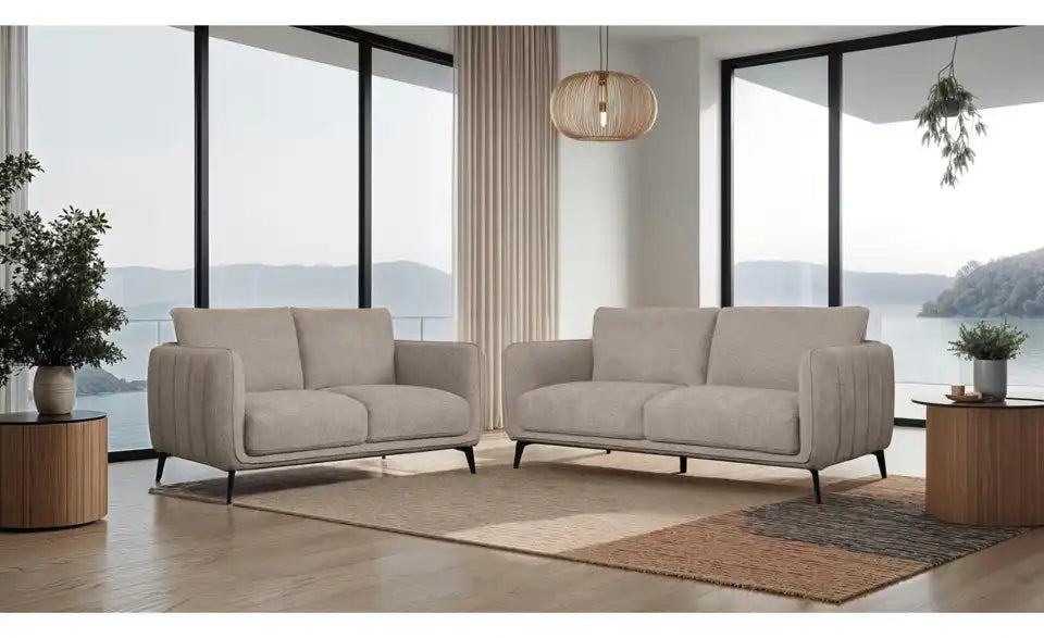 Furnhouse Einzelsofa Selena Schraegansicht – Gurtfederung, Armlehne 25 cm hoch, Beige – Furnhouse