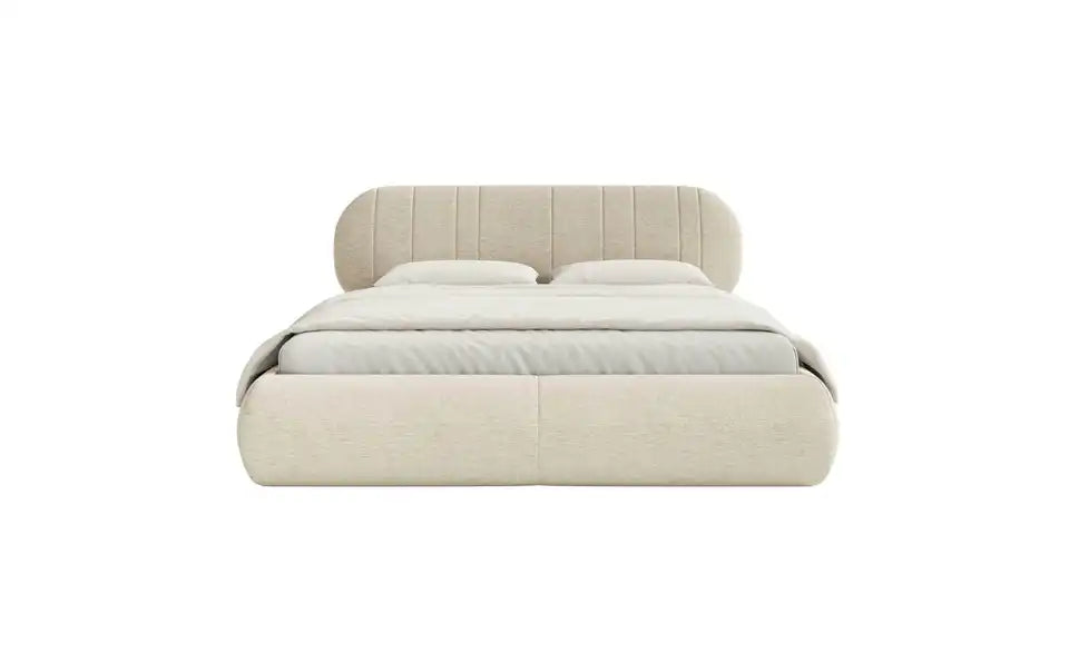 Selsey Polsterbett Asmelio im Raum – Beige Polsterbett im Schlafzimmer, ohne Bettkasten – Selsey