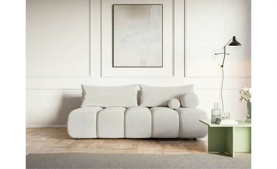 Dandelino Schlafsofa Gesamtansicht – Creme, Chenille, 198 cm Breite, 3 Sitze – Selsey