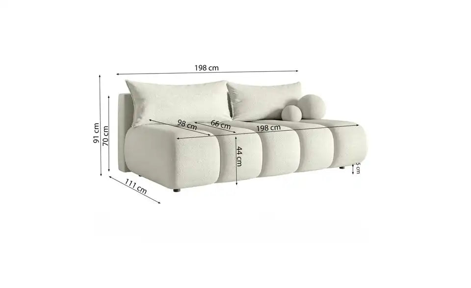Dandelino Schlafsofa Schrägsicht von vorne – inkl. 2 Zierkissen, bis 240 kg belastbar – Selsey