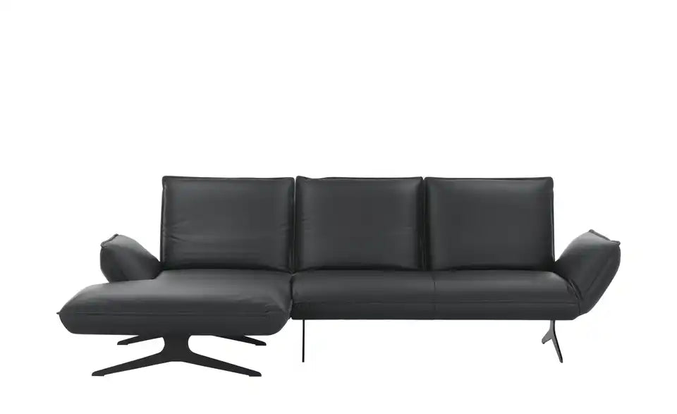 KOINOR Ecksofa Buddy Seitenansicht – Leder schwarz, Bodenfreiheit 15 cm – KOINOR