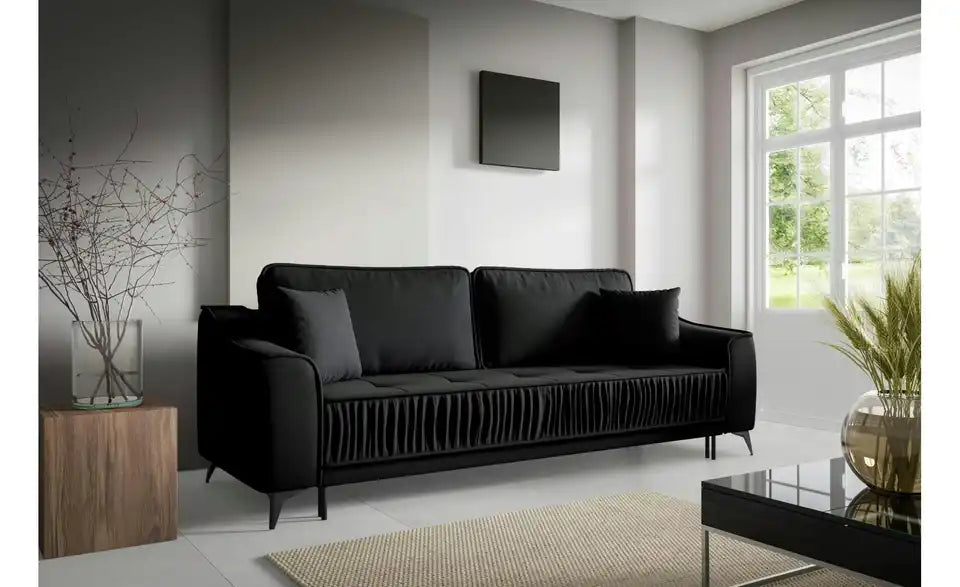 Selsey Schlafsofa Louisos Gesamtansicht – Velours Schwarz 249 cm – Selsey