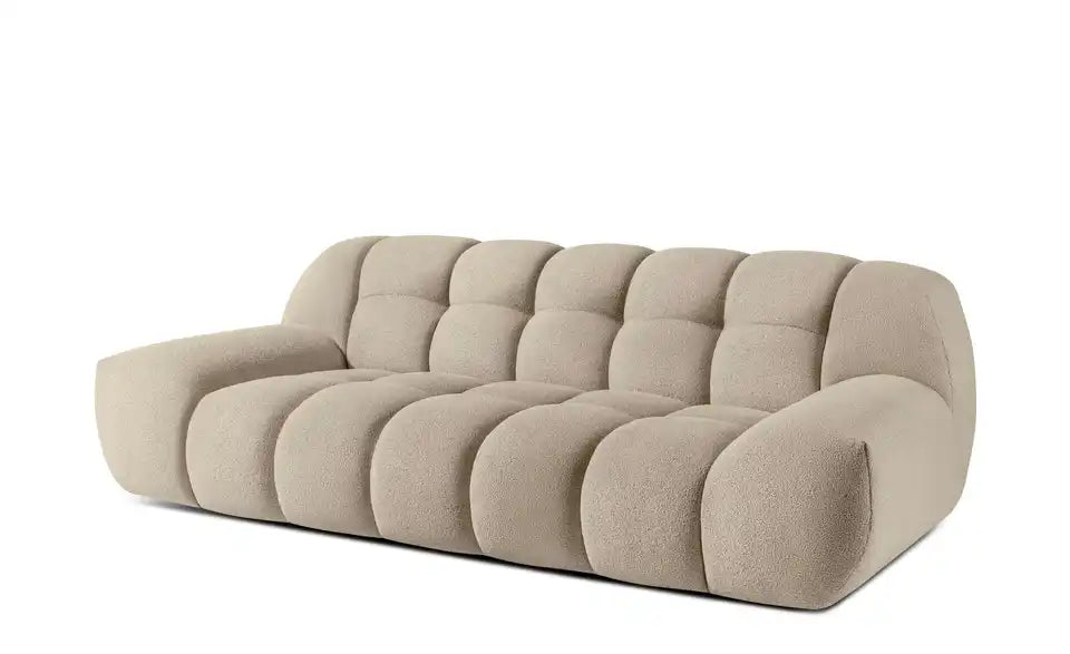 KONSIMO Vena Polsterhocker Schräganasicht – Beige 65×38×65 cm Bubble Optik – KONSIMO