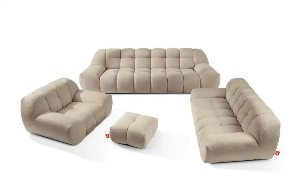KONSIMO Polstermöbel Vena 3-Sitzer – Boucléstoff Beige, 254×72 cm Sofa – KONSIMO