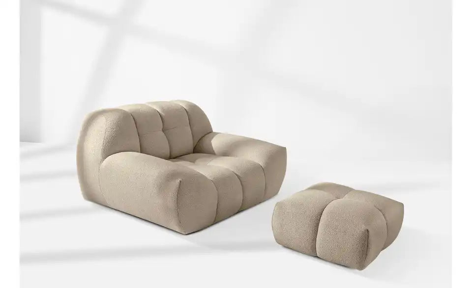 KONSIMO Polstermöbel 4er-Set Vena Gesamtansicht – Boucléstoff Beige, Bubble Optik – KONSIMO