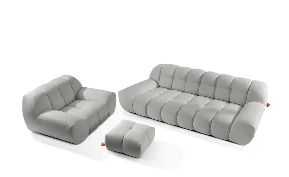 KONSIMO Vena Seitenansicht Sofa – 3-Sitzer 254x72 cm, Boucléstoff – KONSIMO