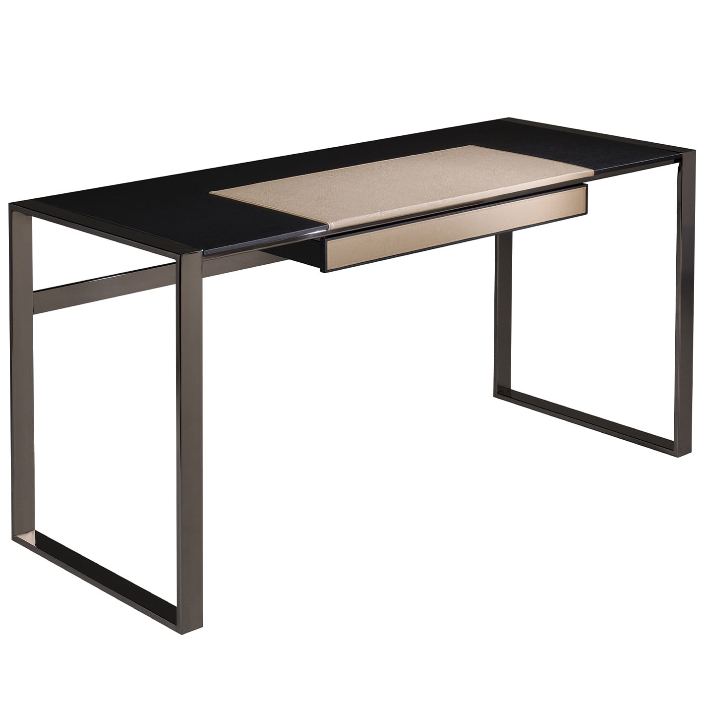 DESK Schreibtisch von vorne – Lederauflage Farbton Nickel Fume F.05 – Orsenigo