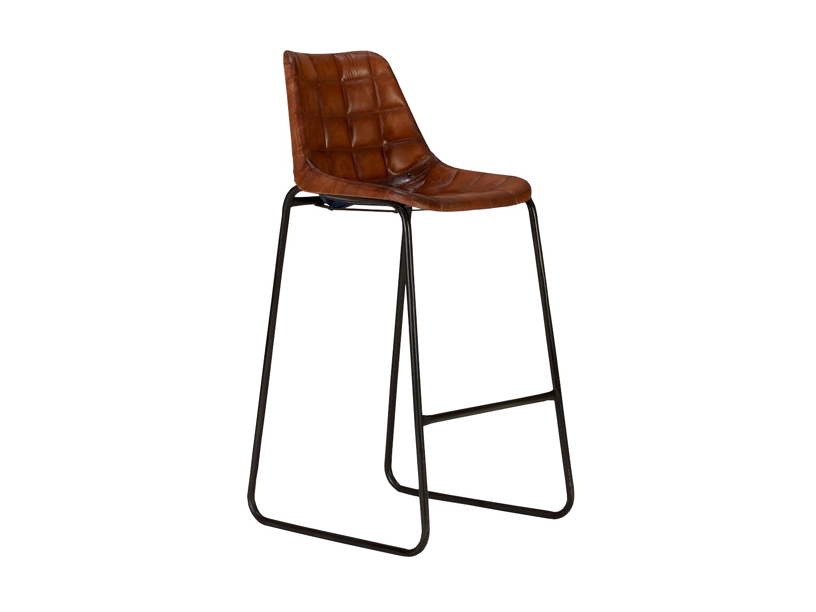 Barstuhl Kerala Gesamtansicht – braunes Kunstleder Vintage, Metallgestell, 45x102x49 cm – massivum