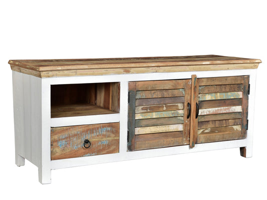 TV-Bank Perth Gesamtansicht – recyceltes Hartholz Shabby-Chic, 150 cm breit, Landhaus – massivum